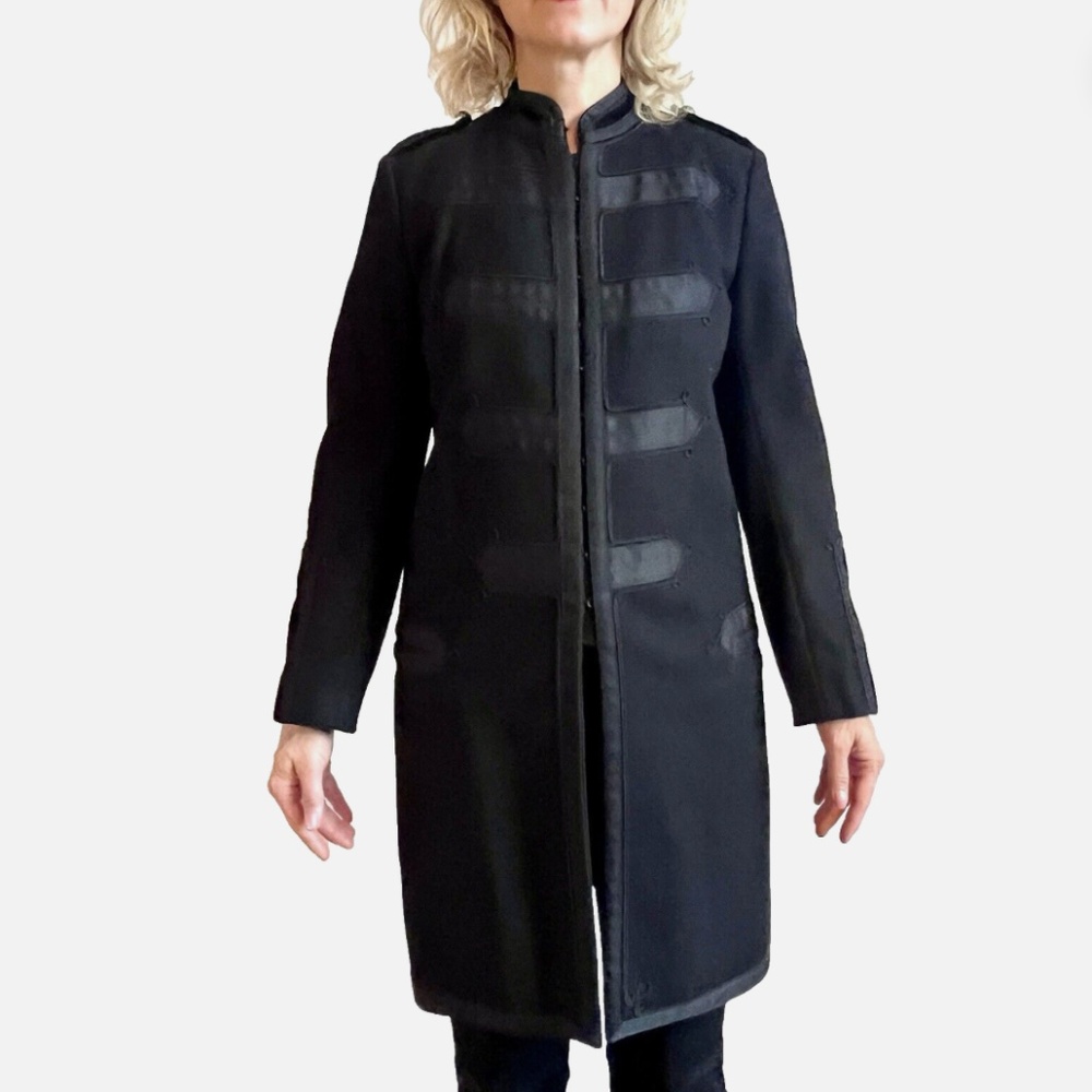 KOOPLES BLACK WOOL VALERIA MILITARY COAT, SIZE S 32